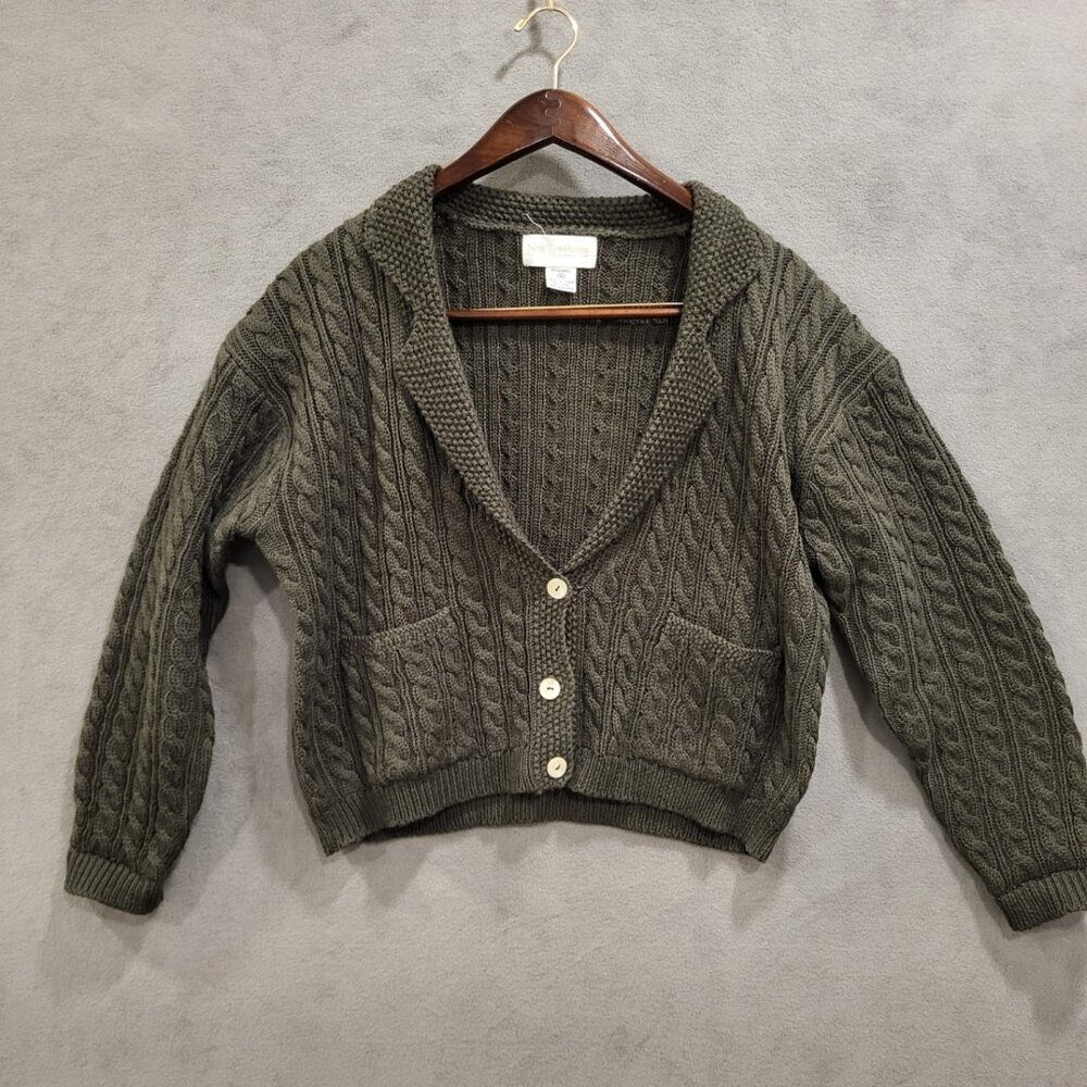 New Traditions by Marshall Fields SZ Small 100% Wool Cable Knit Cardigan Sweater
